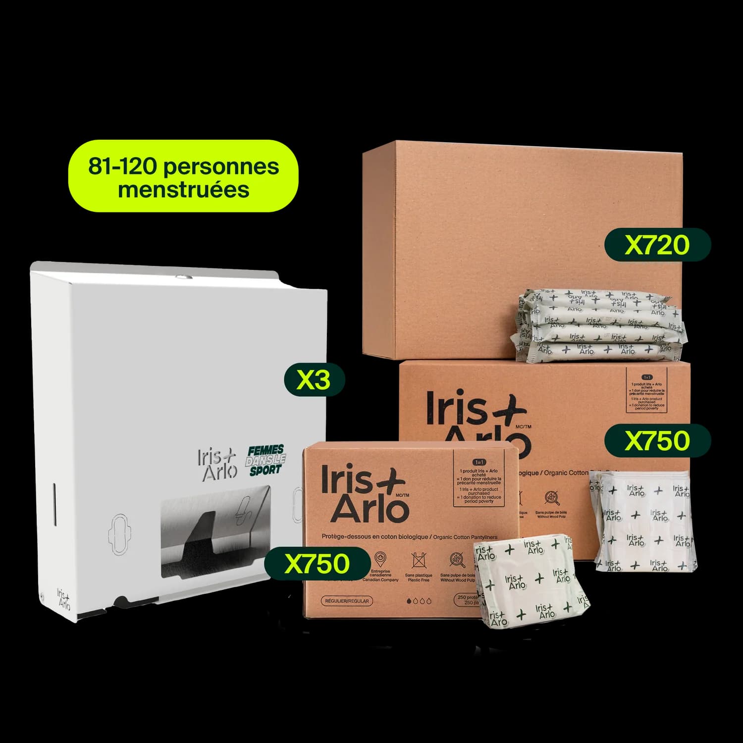 Kit de démarrage - Distributeur mural en métal, 
 3 colonnes (81–120 personnes menstruées)